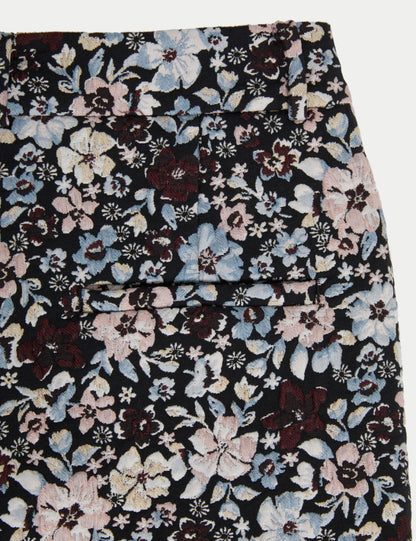 Çiçekli Jakarlı Straight Leg Pantolon