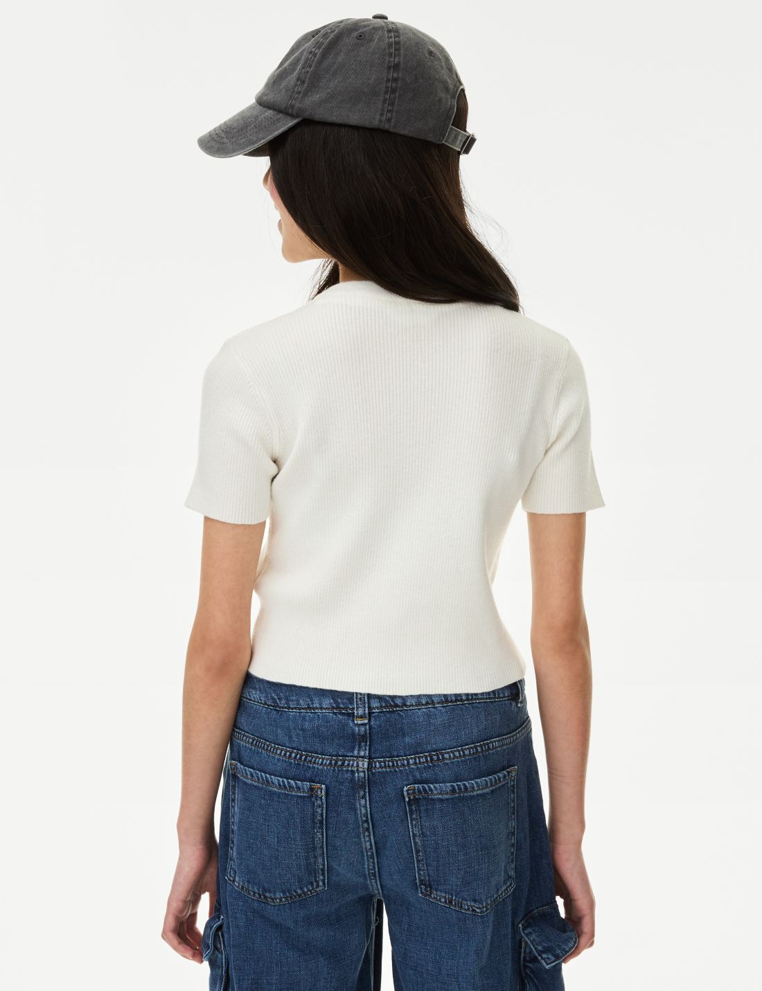 Fitil Detaylı Kısa Kollu Örme T-shirt (6-16 Yaş)