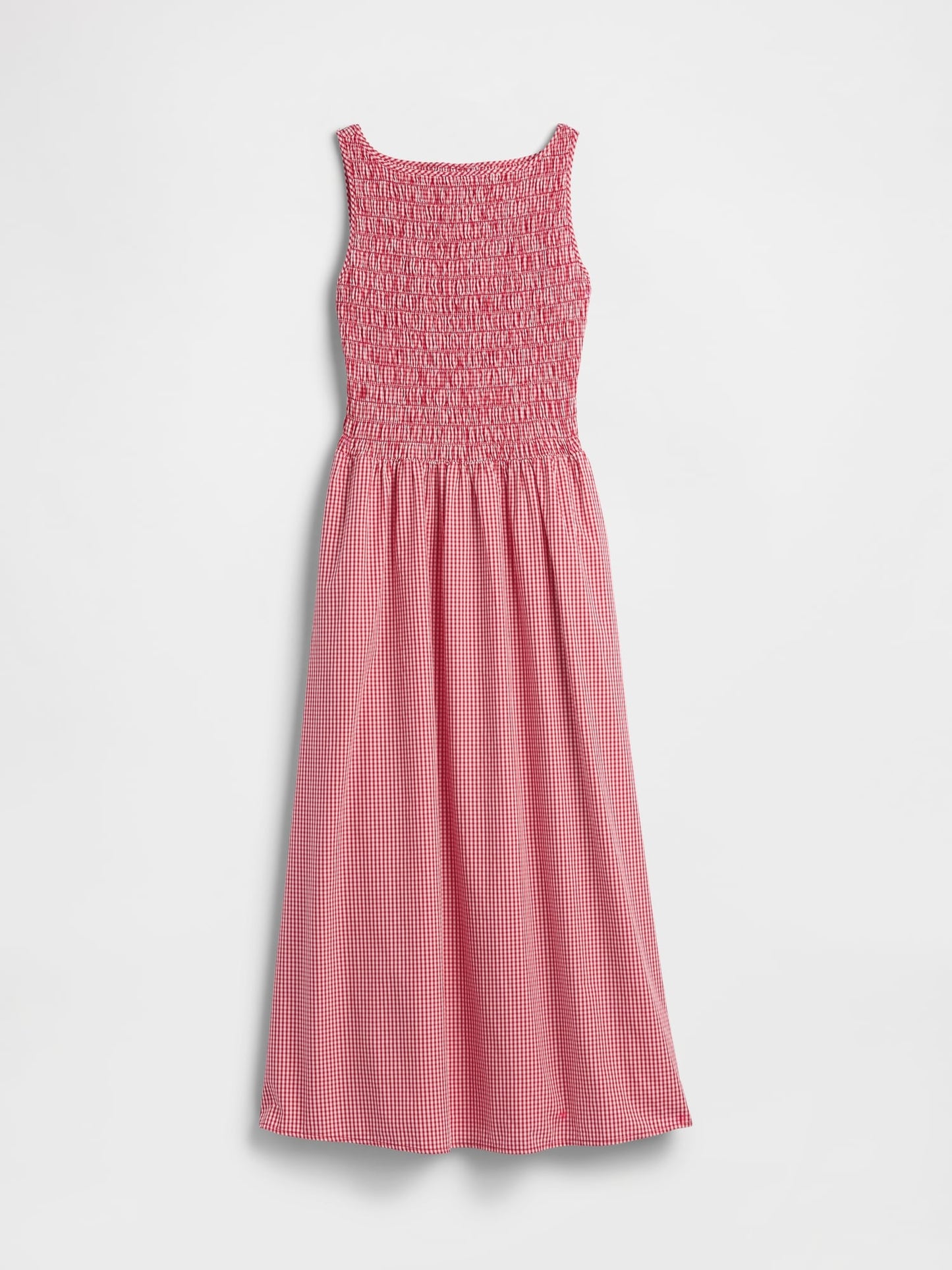 Kırmızı Smocked Boatneck Maxi Elbise