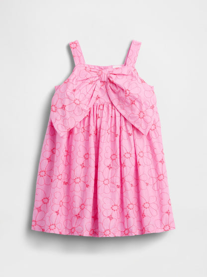 Pembe Çiçekli Eyelet Kemerli Elbise