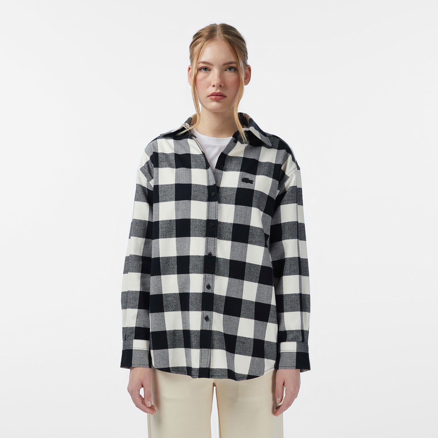 Lacoste Kadın Kareli Siyah Gömlek