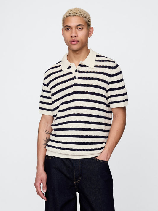 Kırık Beyaz Örgü Polo T-shirt