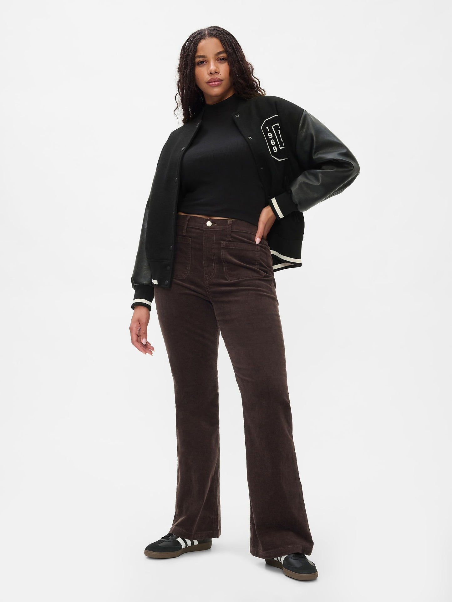 Kahverengi High Rise Kadife '70s Flare Jean Pantolon