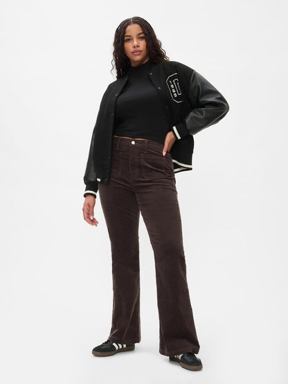 Kahverengi High Rise Kadife '70s Flare Jean Pantolon