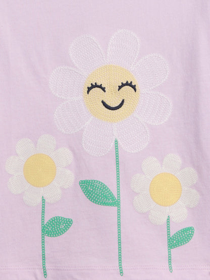 Lila Ruffle 3d Grafik Baskılı T-shirt