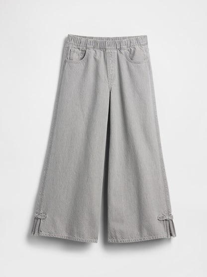 Gri Kids Düşük Bel Fiyonk Yırtmaçlı Baggy Jean Pantolon