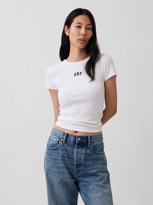 Beyaz Modern Fitilli Gap Logo T-shirt