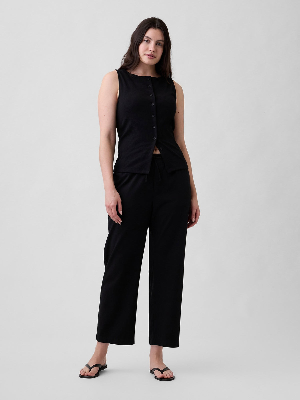 Siyah Mid Rise Easy Twill Pantolon