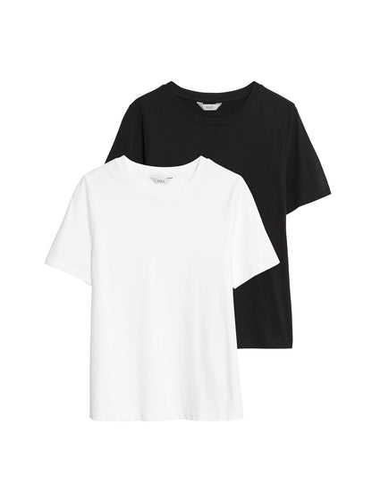 2'li Saf Pamuklu Bisiklet Yaka Regular Fit T-shirt