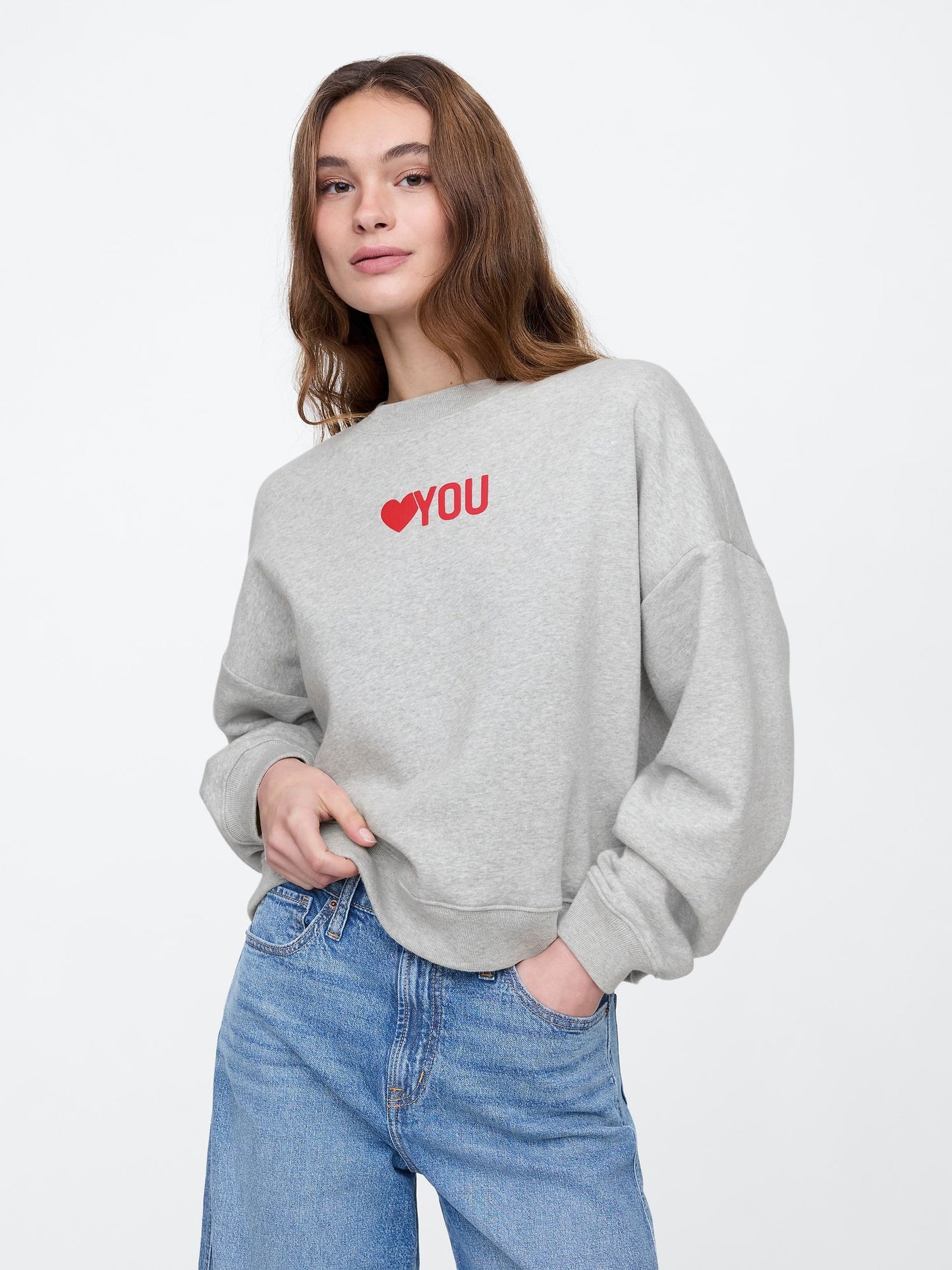 Gri Kalp İşlemeli Fleece Oversize Sweatshirt