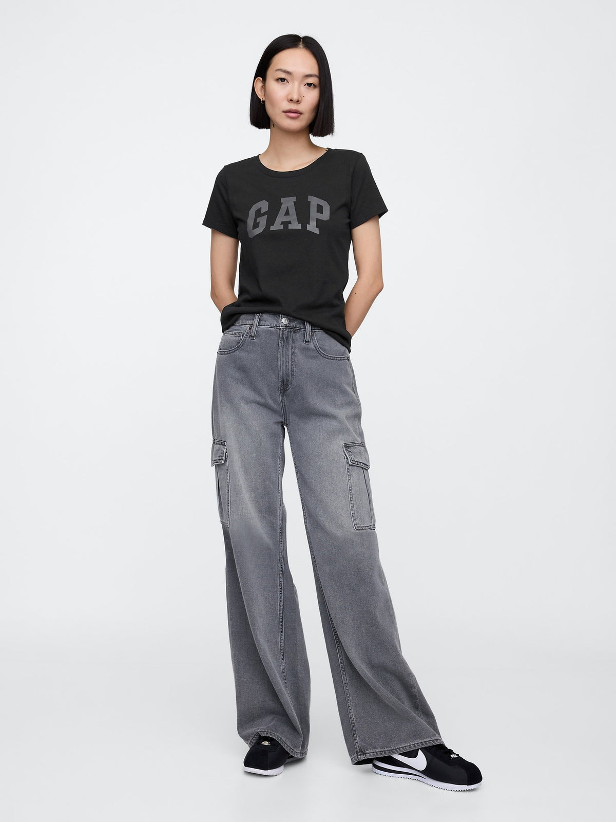 Siyah 2'li Gap Logo Kısa Kollu T-shirt Seti