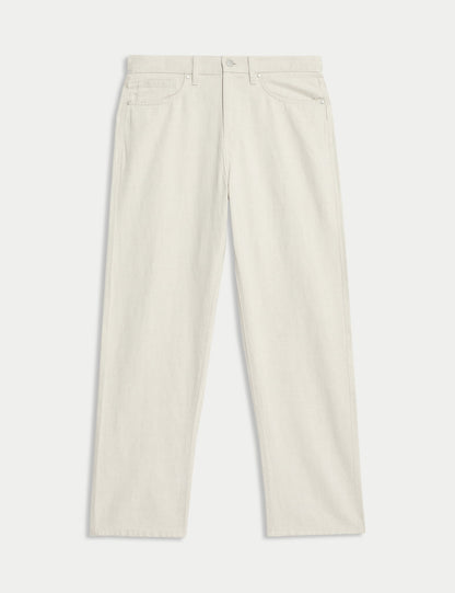 Keten Karışımlı Geniş Paça Jean Pantolon