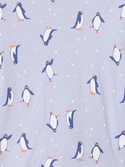Açık Mavi %100 Organik Pamuk Penguin Pijama Seti