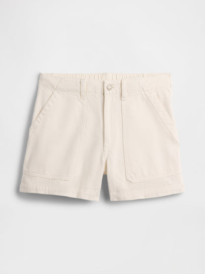 Beyaz 4 High Rise Denim Utility Şort