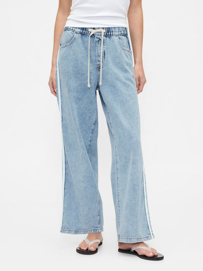 Mavi High Rise Pull-on Stripe Wide-leg Jean Pantolon