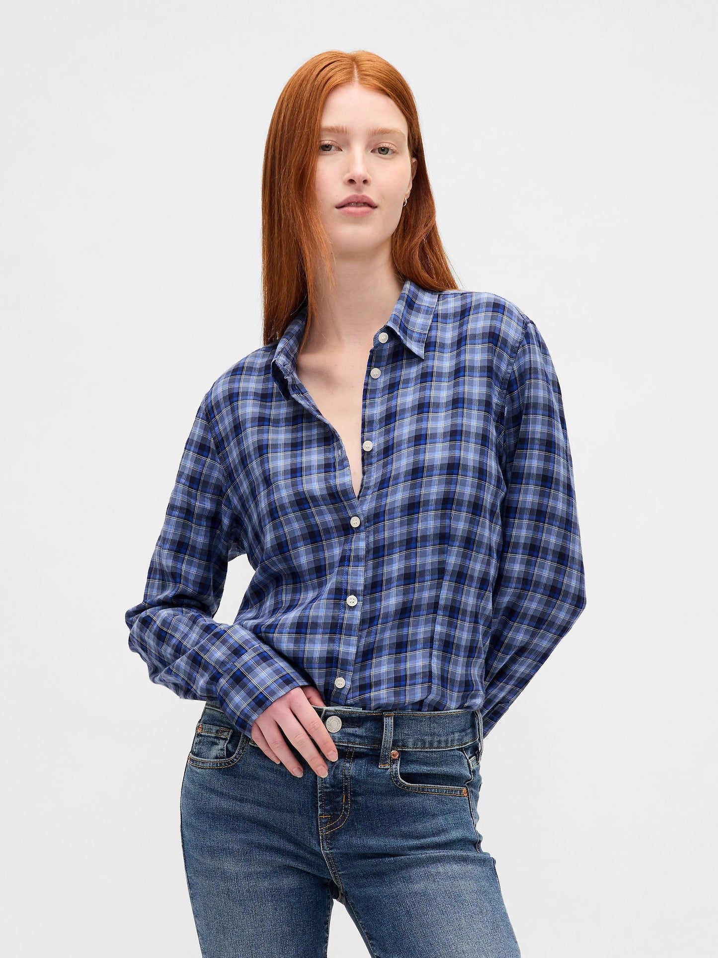Mavi Flannel Dar Kesim Ekose Gömlek