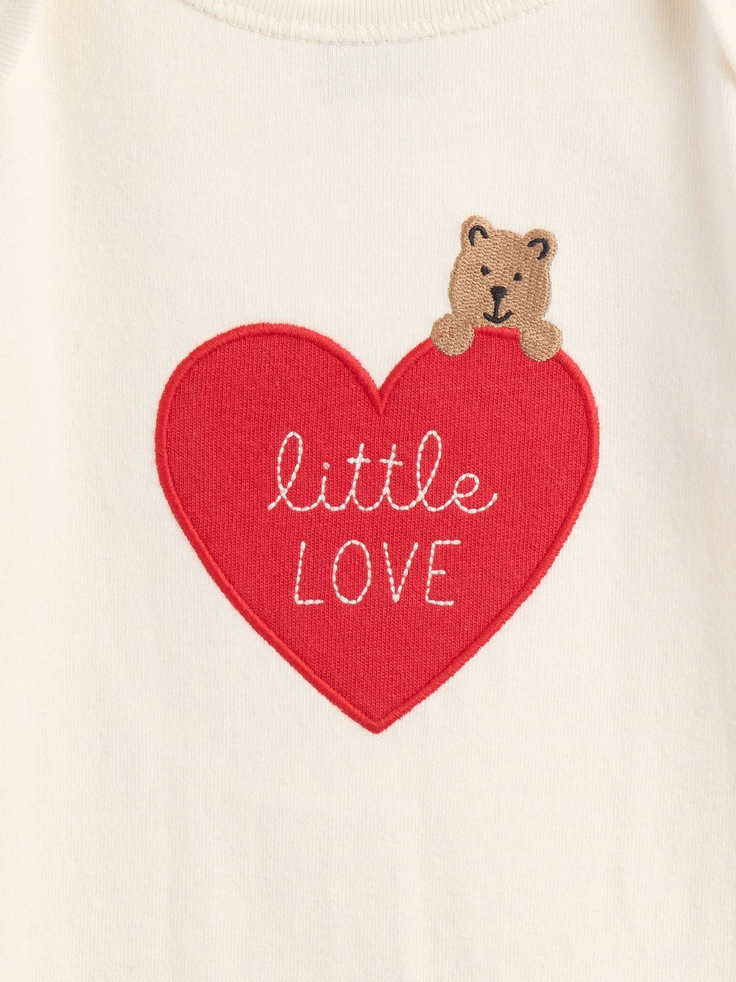 Kırık Beyaz Organik Pamuk Bear Heart Bodysuit Outfit Set