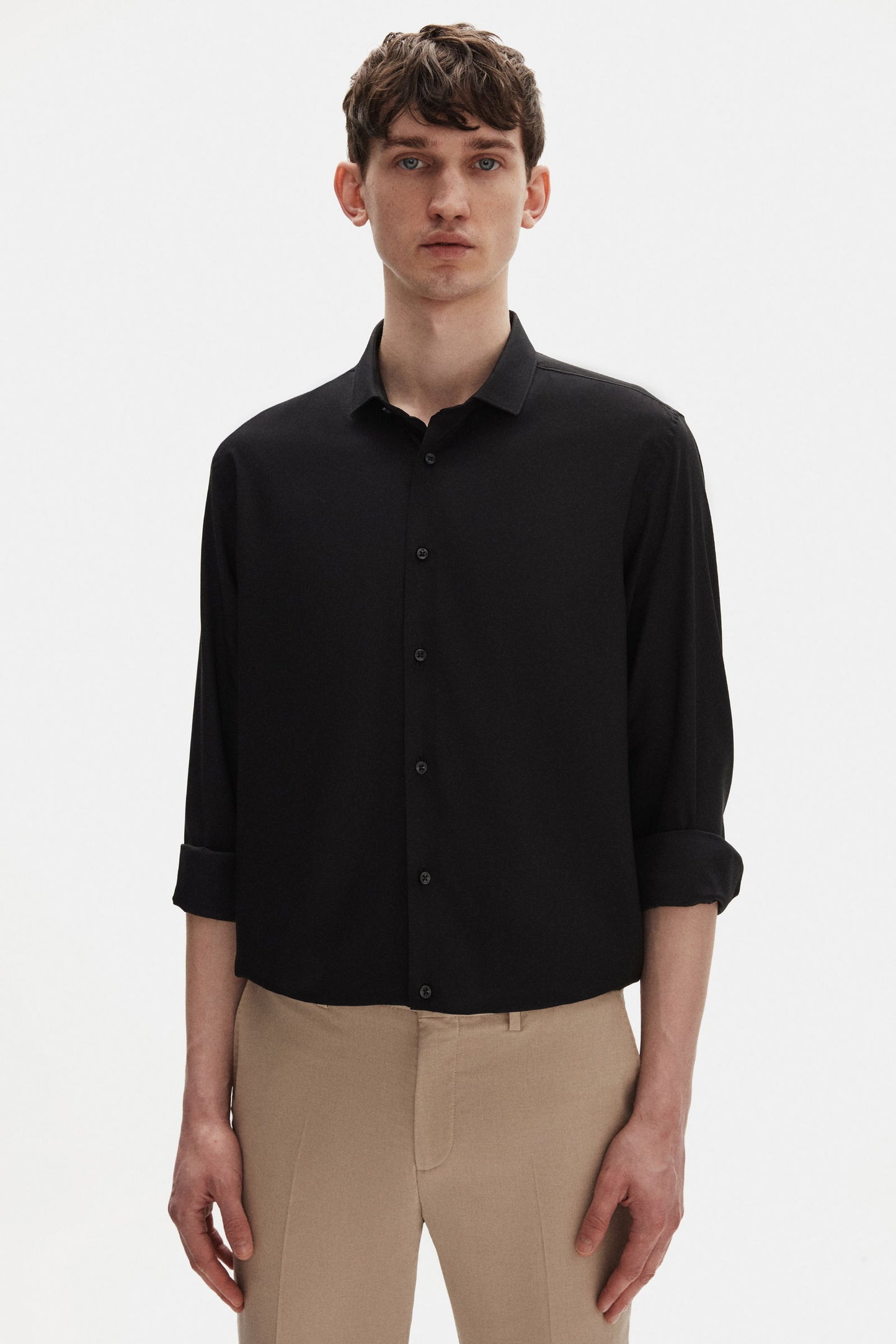 Tween Slim Fit Siyah Düz Travel Gömlek