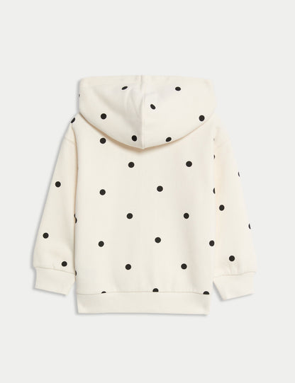 Puantiyeli Fermuarlı Kapüşonlu Sweatshirt