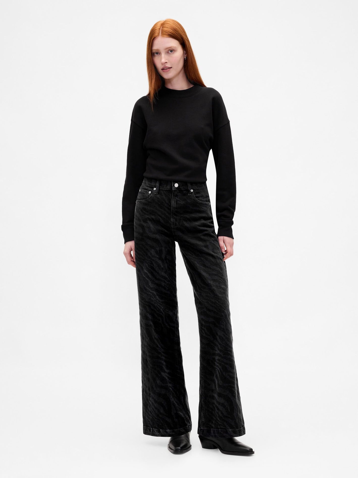 Siyah High Rise Stride Wide-leg Jean Pantolon