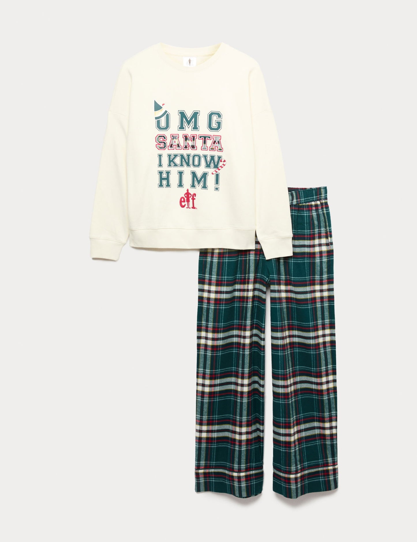 Pamuk Karışımlı Elf Sloganlı Pijama Takımı