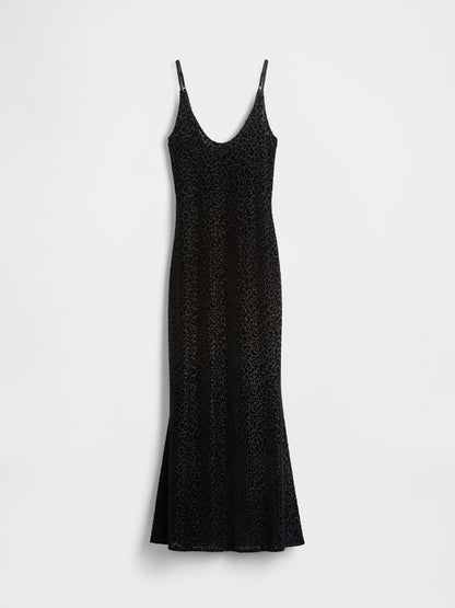 Siyah Gapstudio Burnout Velvet Leopar Slip Elbise