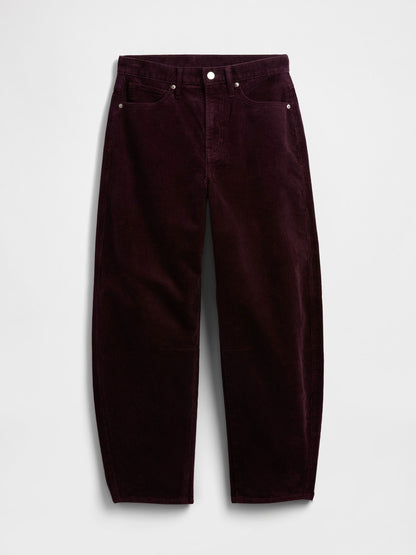 Bordo High Rise Barrel Corduroy Pantolon