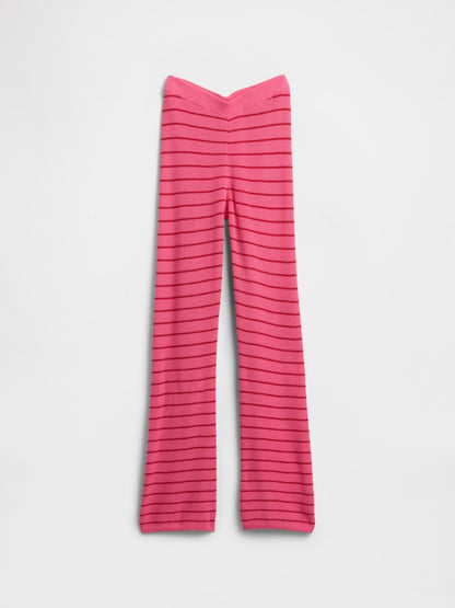 Pembe Pull-on Çizgili Örgü Tayt