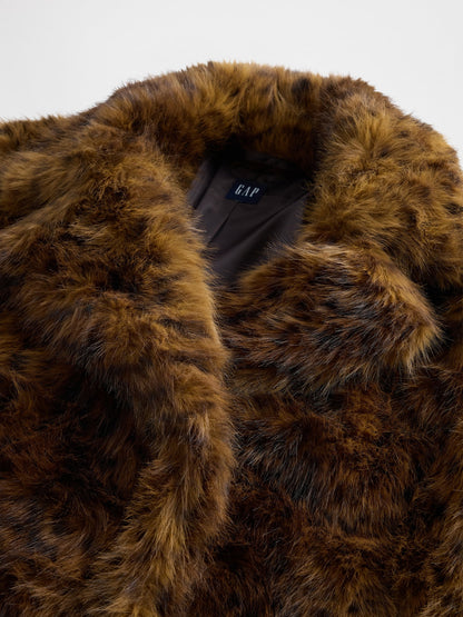Kahverengi Leopar Faux Fur Palto