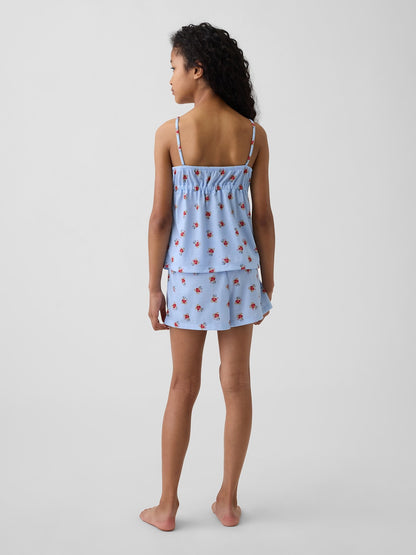 Mavi Recycle Fırfır Askılı Şort Pijama Seti
