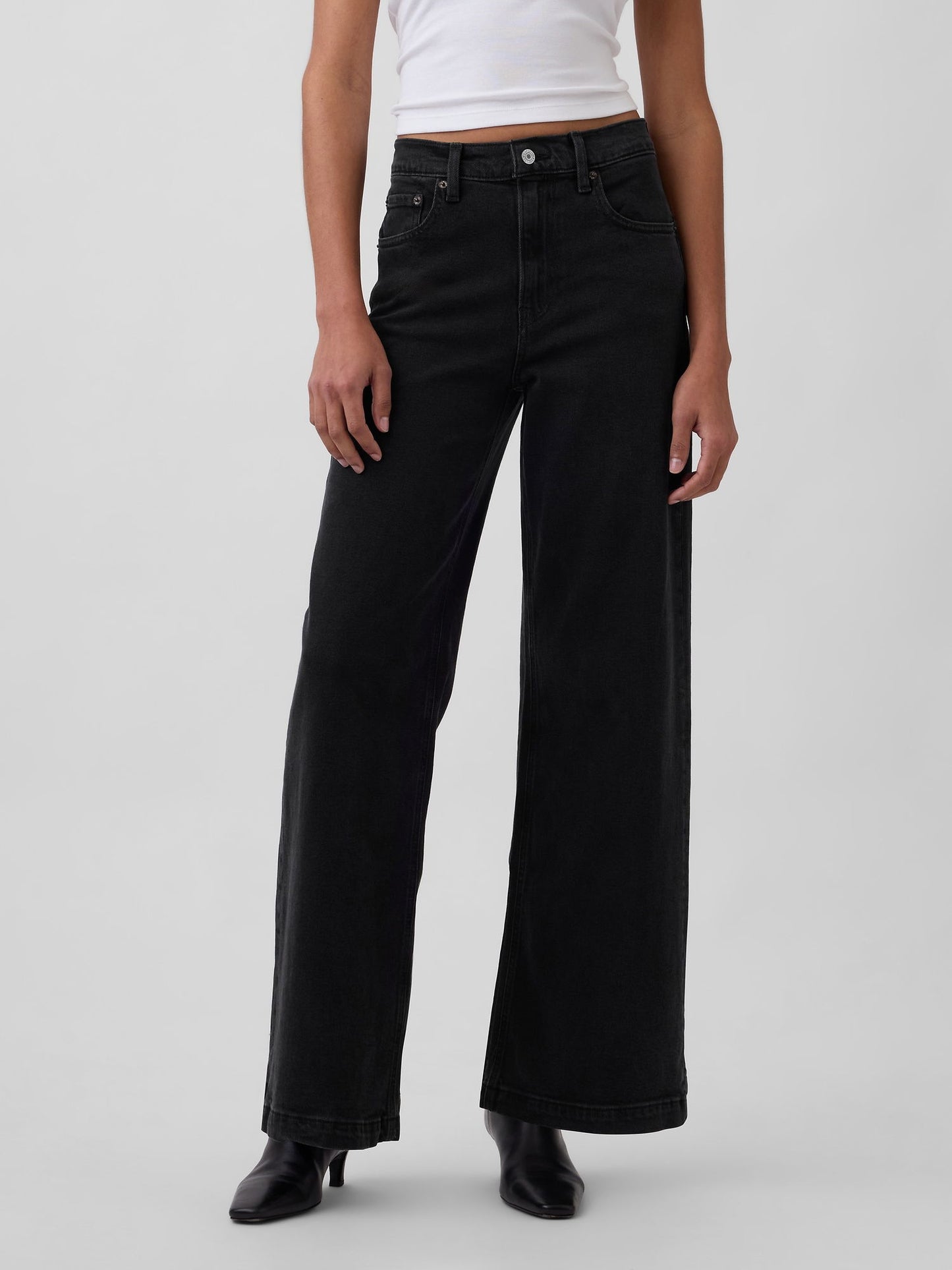 Siyah High Rise Stride Wide-leg Jean Pantolon