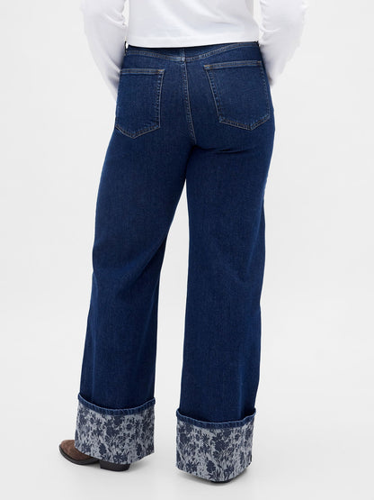 Koyu Mavi High Rise Stride Wide-leg Jean Pantolon