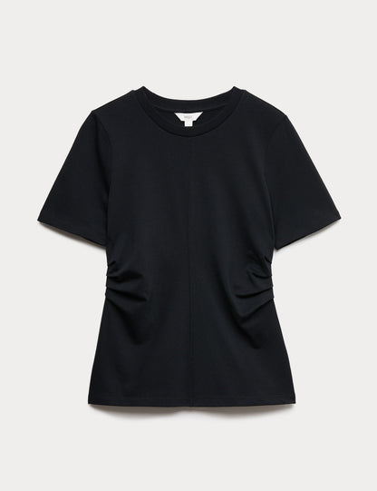 Saf Pamuklu Büzgülü T-shirt