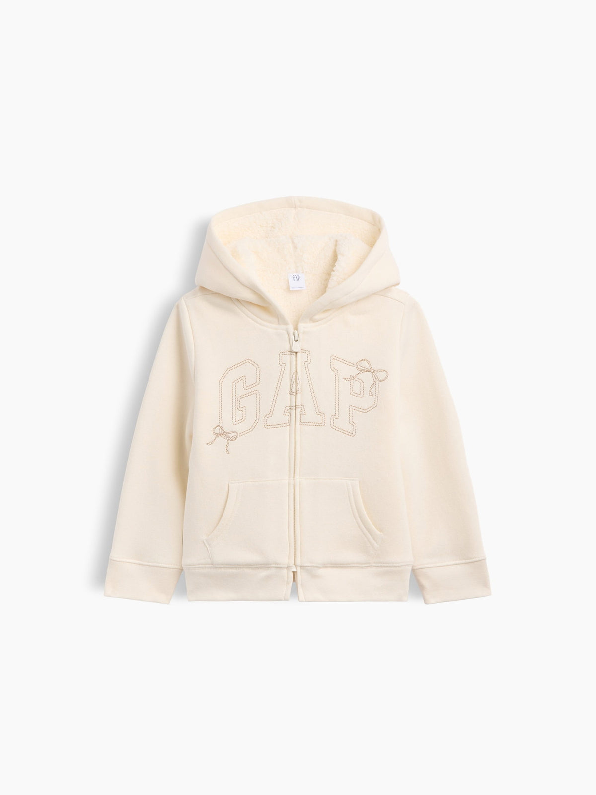 Krem Sherpa Astarlı Logo Fermuarlı Sweatshirt