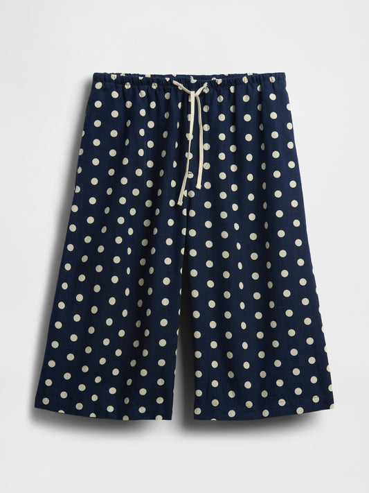Lacivert Keten Karışımlı Relaxed Easy Culotte Pantolon