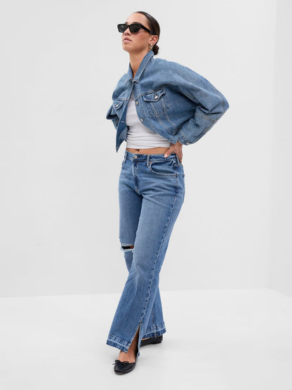 Koyu Mavi Mid Rise Cotton '90s Loose Jean Pantolon
