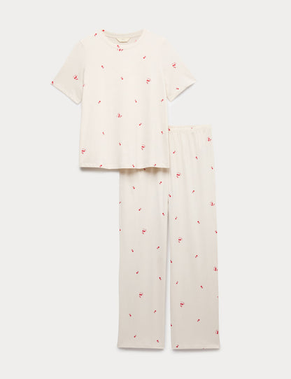 Saf Pamuklu Baskılı Pijama Takımı