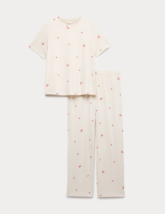 Saf Pamuklu Baskılı Pijama Takımı