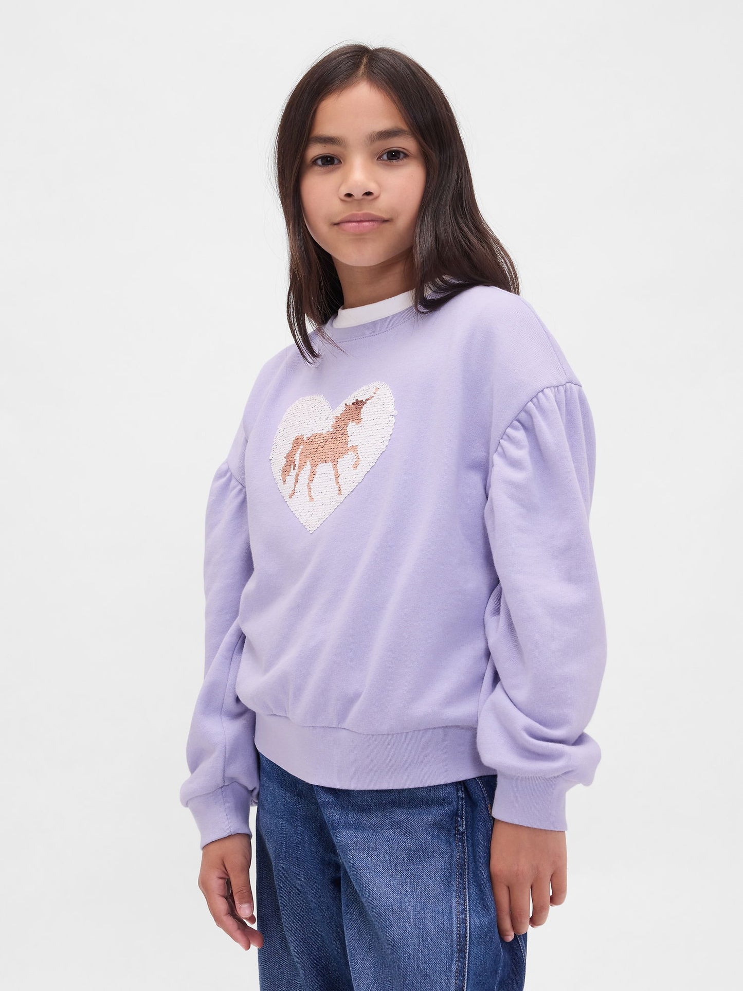 Mor Relaxed Flippy-sequin Grafikli Sweatshirt