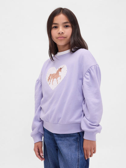 Mor Relaxed Flippy-sequin Grafikli Sweatshirt