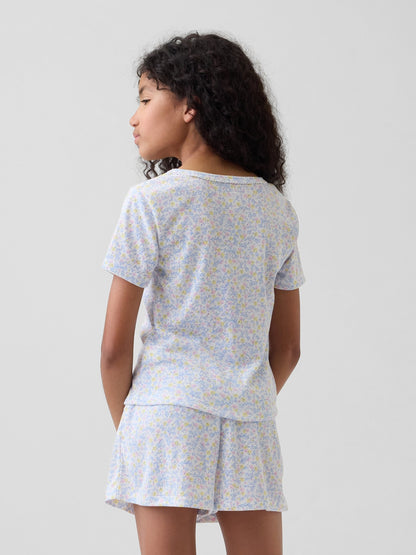 Beyaz Recycled Pointelle Pijama Şort Takım