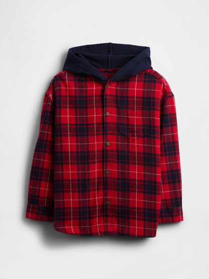 Bordo Relaxed Kapüşonlu Flannel Gömlek