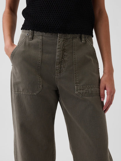 Haki Mid Rise Barrel Utility Ankle Pantolon