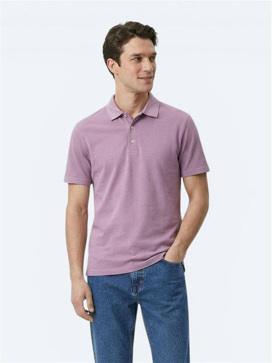 Eflatun Düz Polo Yaka %100 Pamuk T-shirt