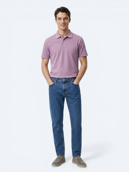 Eflatun Düz Polo Yaka %100 Pamuk T-shirt