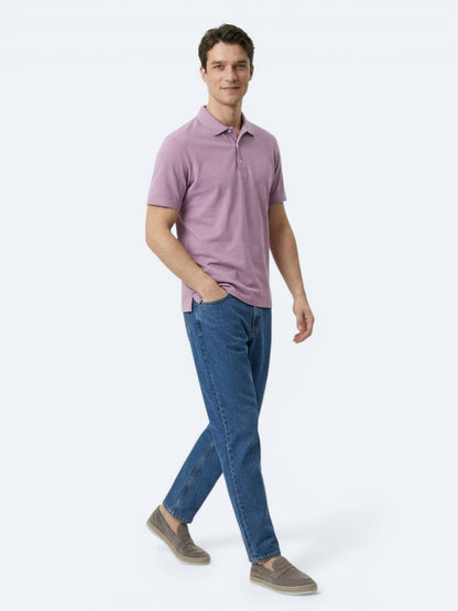 Eflatun Düz Polo Yaka %100 Pamuk T-shirt