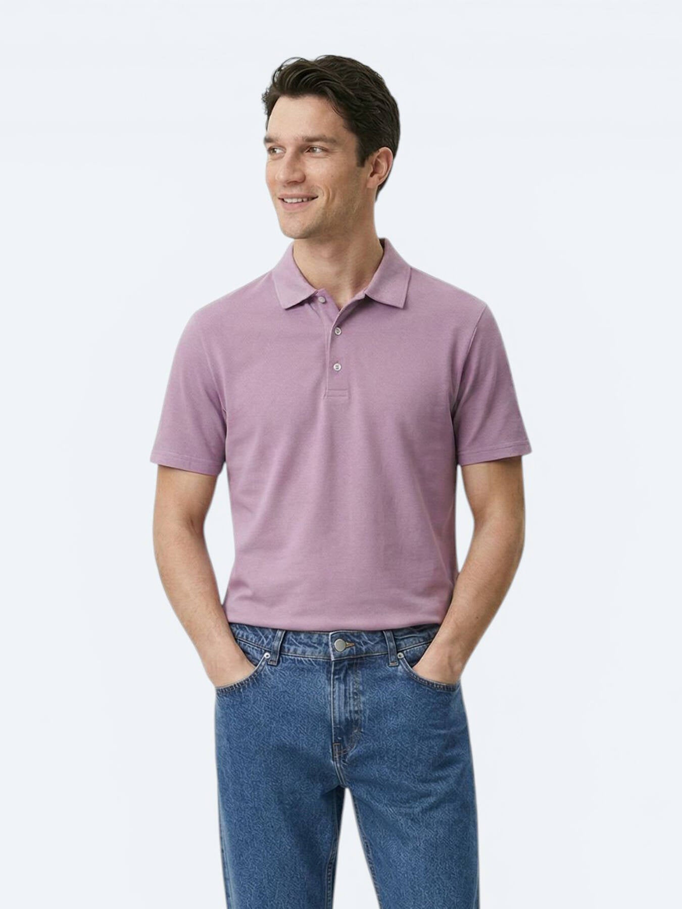 Eflatun Düz Polo Yaka %100 Pamuk T-shirt