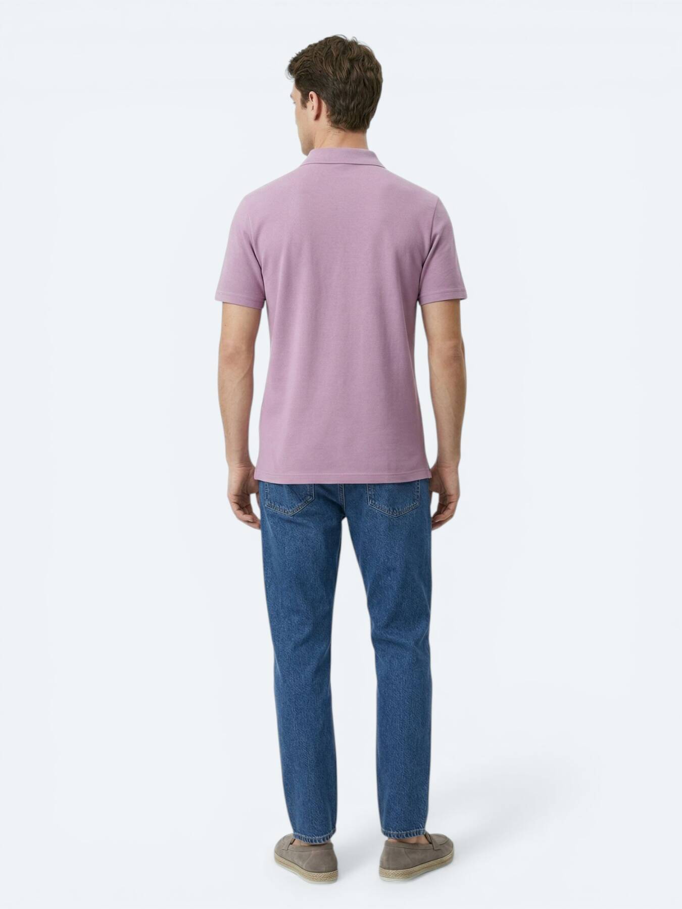 Eflatun Düz Polo Yaka %100 Pamuk T-shirt