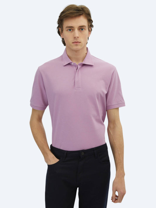 Eflatun Düz Polo Yaka %100 Pamuk T-shirt