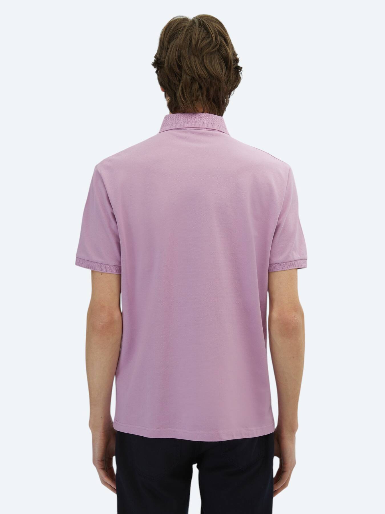 Eflatun Düz Polo Yaka %100 Pamuk T-shirt